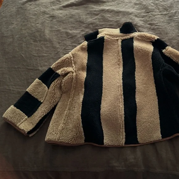 CawleyStriped Shearling Avis Jacket in Black & Tan